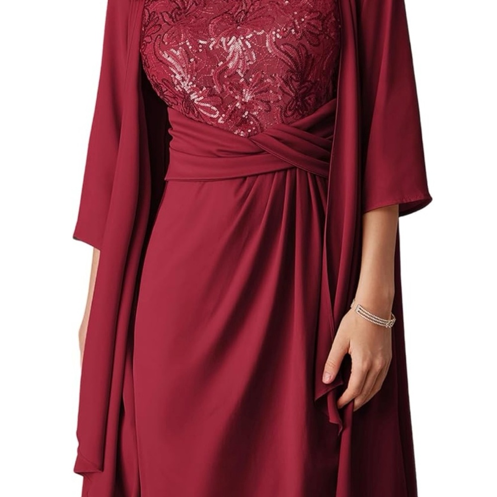 Burgundy Dress with chiffon jacket
